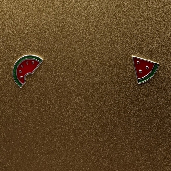 Watermelon asymmetrical sterling silver stud earrings - Picture 2 of 6